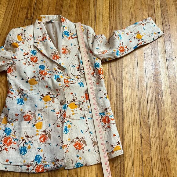 Vintage 60s Montgomery Ward Linen Floral Jacket Blazer Womens 14 - Picture 8 of 8